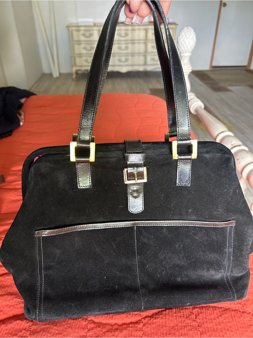 KOOBA New York Black Suede & Leather Top-Handle- Classic Carryall